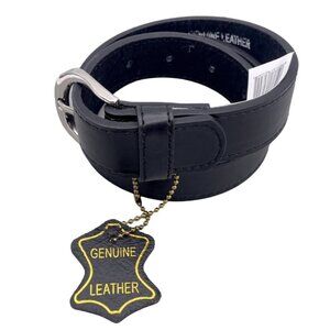 Firenze Men Genuine Leather Belt Silver Tone Buckle Size 32 Black Adjustable NEW